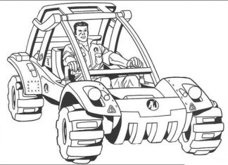 action man színezőkönyv autóval