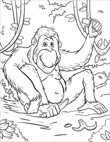 opica v džungli obrázok na vytlačenie