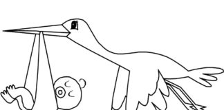 Stork med babybild att skriva ut
