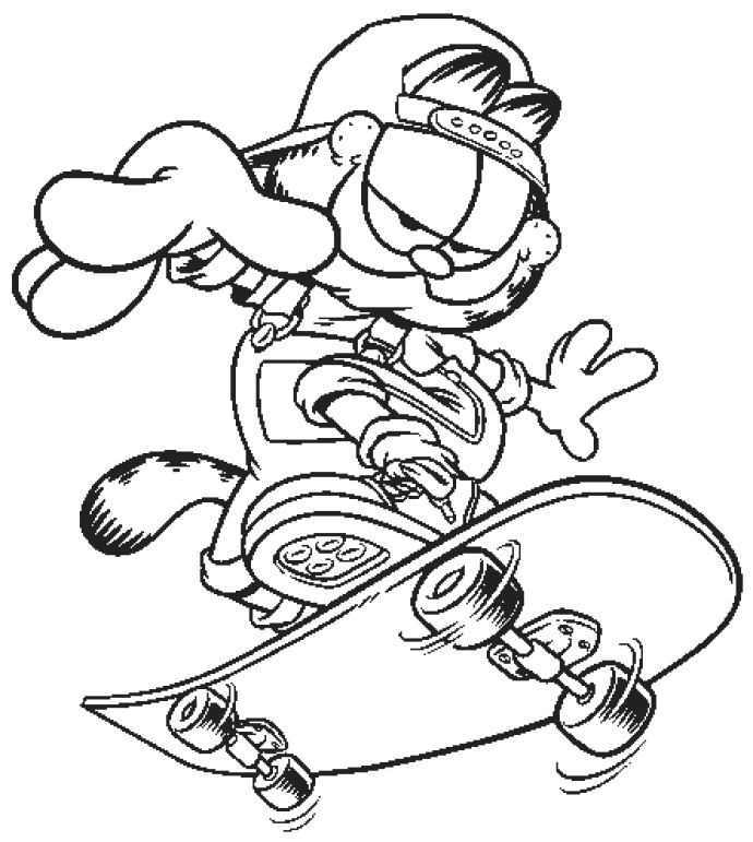 Libro para colorear de Garfield en monopatín para imprimir y en línea