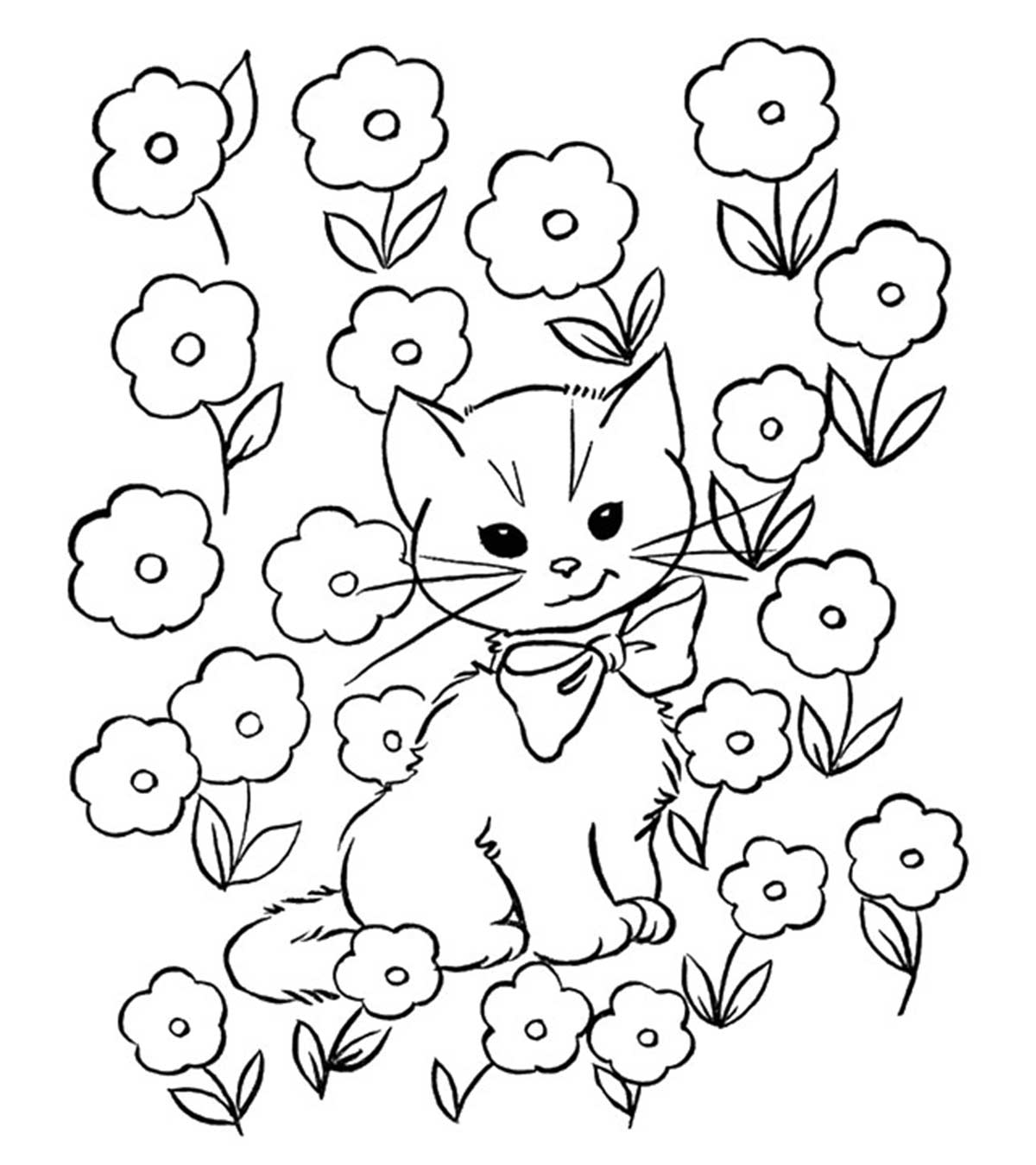 Kolorowanka Kot W Lisciach Kwiatow Do Druku