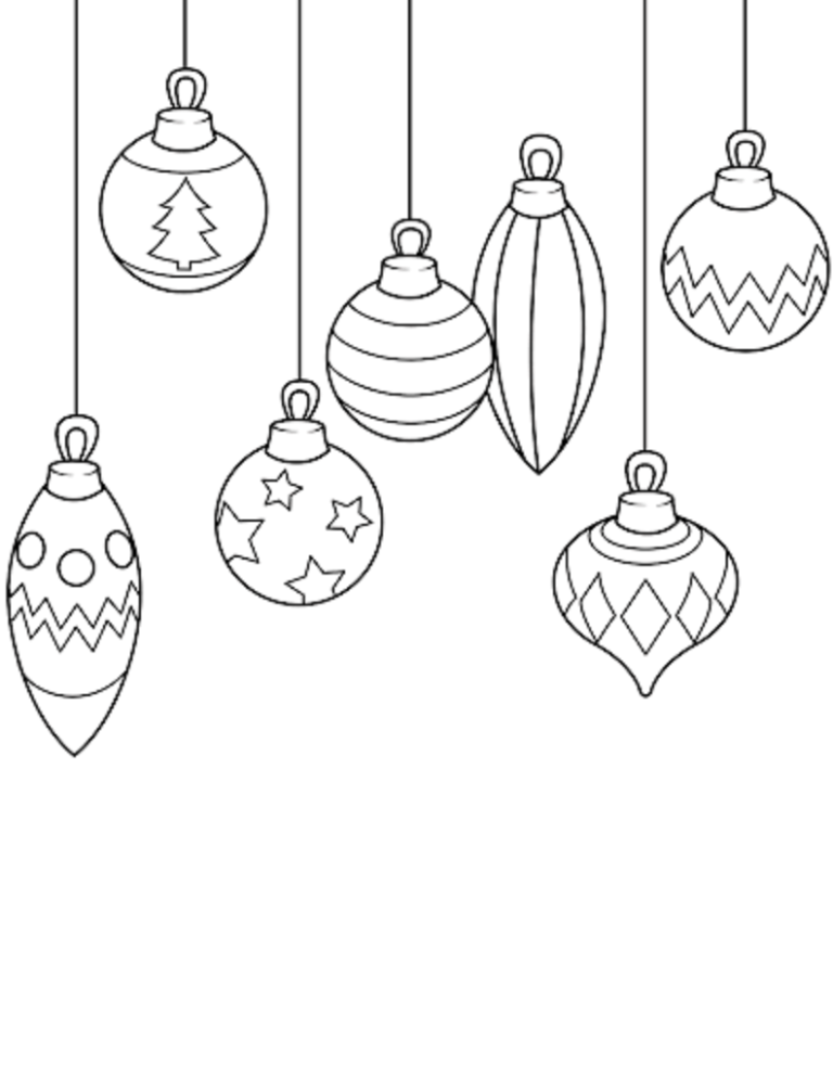 Christmas baubles coloring book to print and online