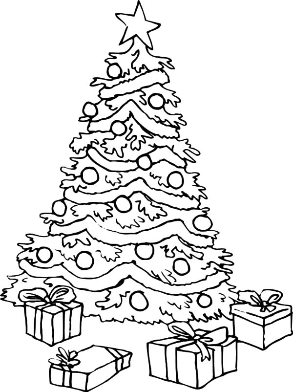 Christmas tree and presents picture to print