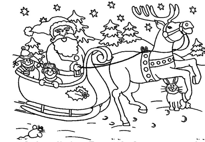 Santa na saniach obrázok na vytlačenie