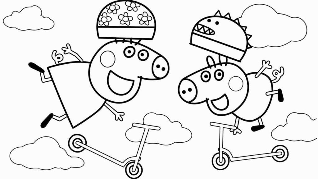 Peppa Pig on a scooter coloring book to print and online