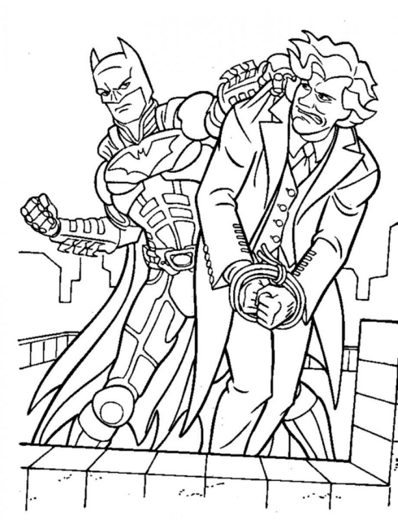 Batman catches the Joker coloring book to print and online