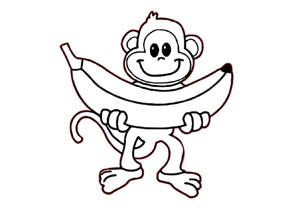 Livre de coloriage Banana Monkey imprimable et en ligne