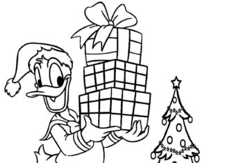 Káčer Donald a vianočný stromček obrázok na vytlačenie
