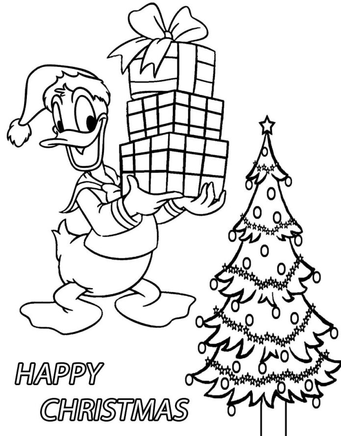 Donald Duck and Christmas tree picture to print