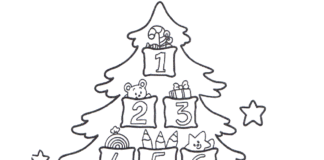 Vánoční stromek s adventním kalendářem k vytisknutí