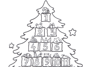 Árbol de Navidad con imagen del calendario de adviento para imprimir