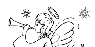 Aniołek gra na trąbce obrazek do drukowania