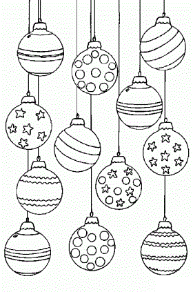Utskrivbar bild av julgranskulor i olika utföranden