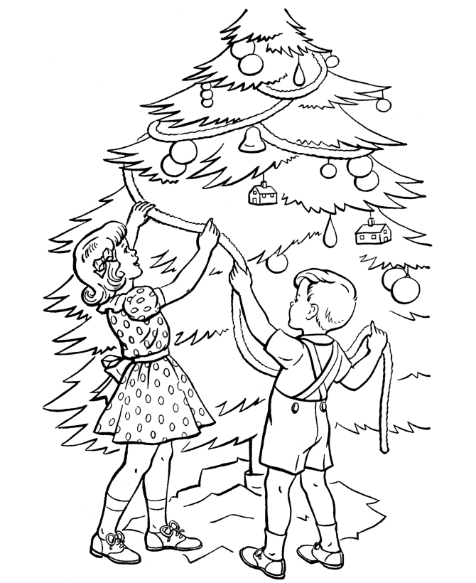 Kinder verkleiden sich einen Weihnachtsbaum druckbares Bild