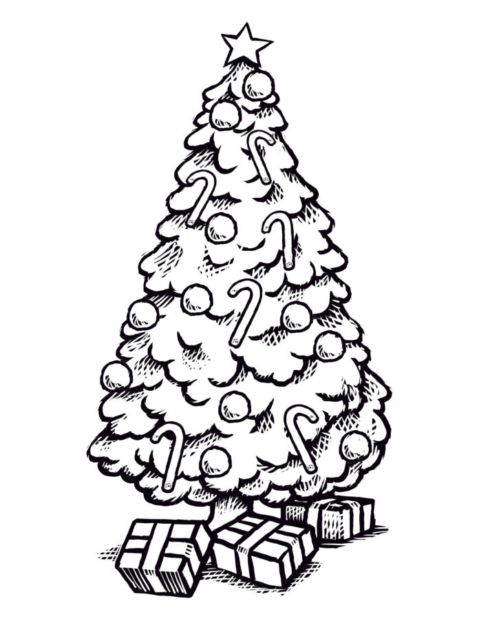 Imagen de bastones de caramelo en un árbol de Navidad para imprimir
