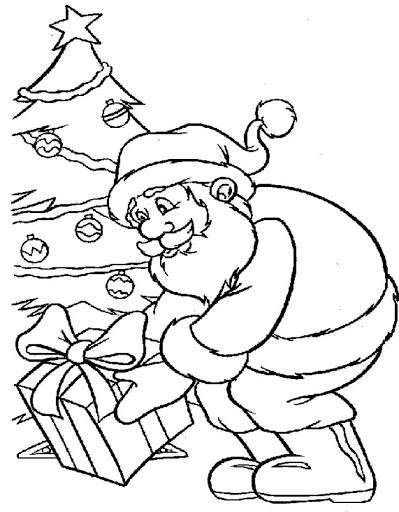 Geschenke vom Weihnachtsmann unter dem Weihnachtsbaum Bild zum Ausdrucken