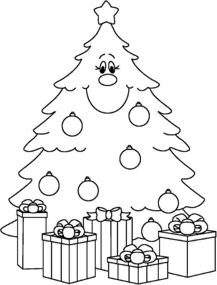Happy Christmas tree picture to print