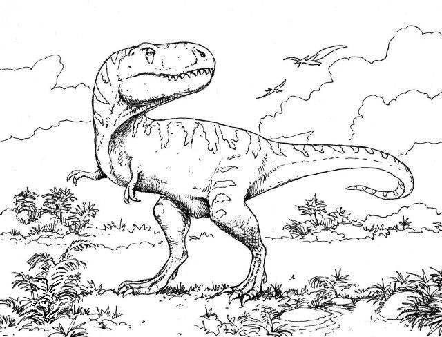 Libro para colorear Cazas de dinosaurios para imprimir y en línea