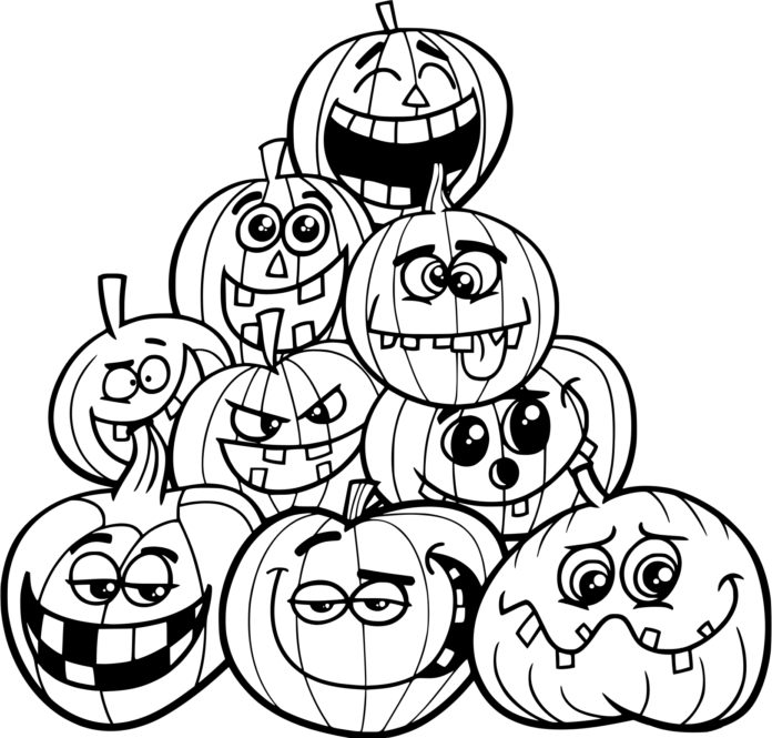 Pumpkins and their funny faces picture to print