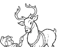 Elf leads reindeer printable picture