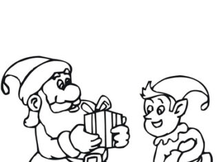 Papá Noel le hace un regalo a la imagen de Elfo para imprimir
