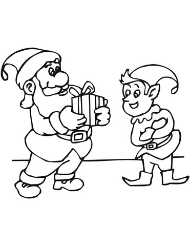 Papá Noel le hace un regalo a la imagen de Elfo para imprimir