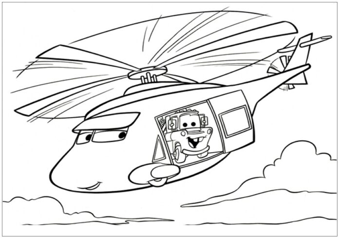 vrtulník z kresleného filmu Auta 2 - obrázek k vytisknutí