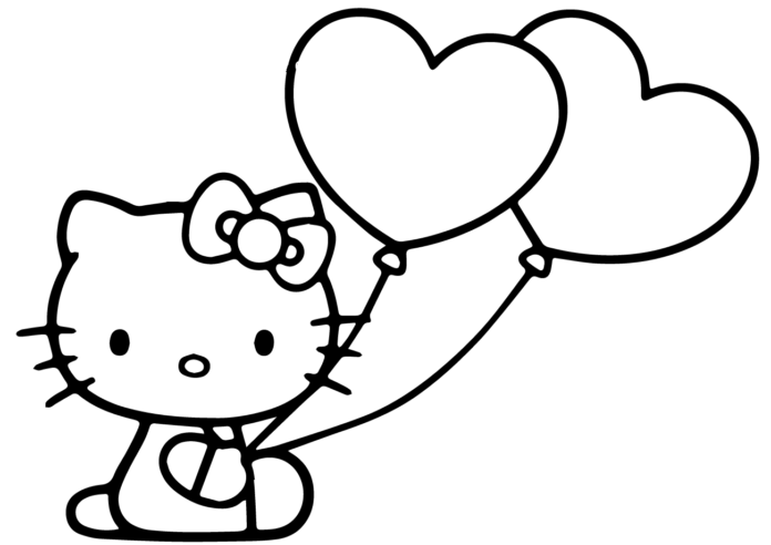 Hello Kitty s balónky obrázek k vytisknutí
