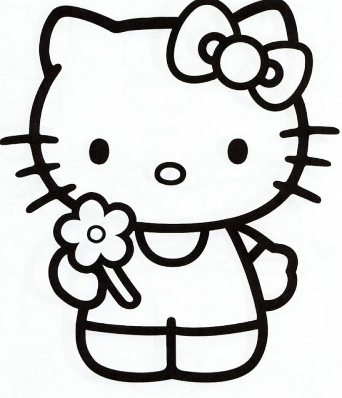 Libro para colorear de Hello Kitty con flores para imprimir y en línea