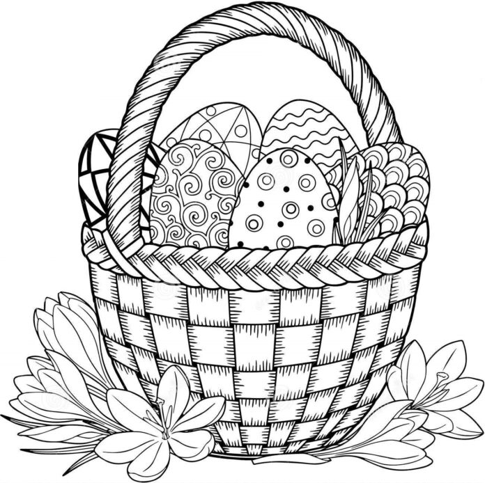 Veľkonočné vajíčka vo veľkonočnom košíku obrázok na vytlačenie