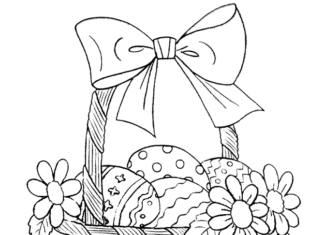 Spring basket with Easter eggs picture to print
