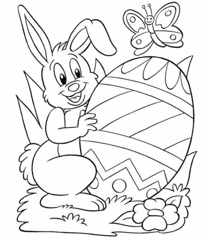 Velikonoční zajíček s velikonočním vajíčkem obrázek k vytištění