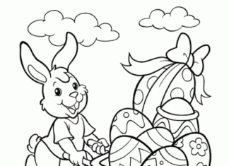 Bunny collects Easter eggs picture to print