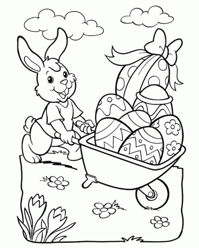 Imagen del conejo recogiendo huevos de Pascua para imprimir