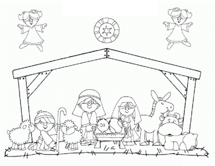 幼稚園のキリスト降誕のシーン 印刷用画像