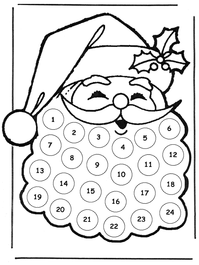 Image du calendrier de l'Avent avec la barbe du Père Noël à imprimer