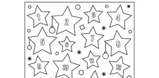 Adventskalender i stjärnor som kan skrivas ut
