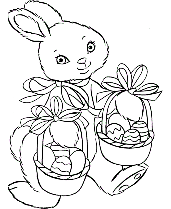 Easter bunny with Easter baskets picture to print