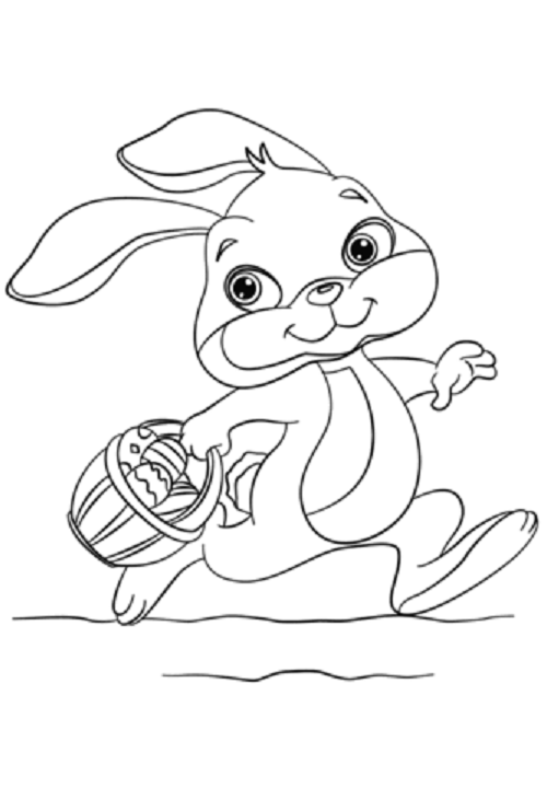 Druckfähiges Bild eines Kaninchens mit einem Korb