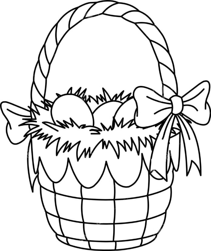 Velikonoční vajíčka v proutěném koši obrázek k vytisknutí