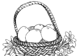 Wielkanocny koszyk z kwiatami obrazek do drukowania