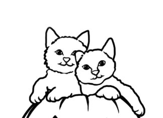 Gatos y una imagen de calabaza sonriente para imprimir