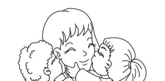 Bild einer Mutter mit zwei Kindern zum Ausdrucken
