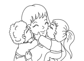 Mamma med två barn bild att skriva ut