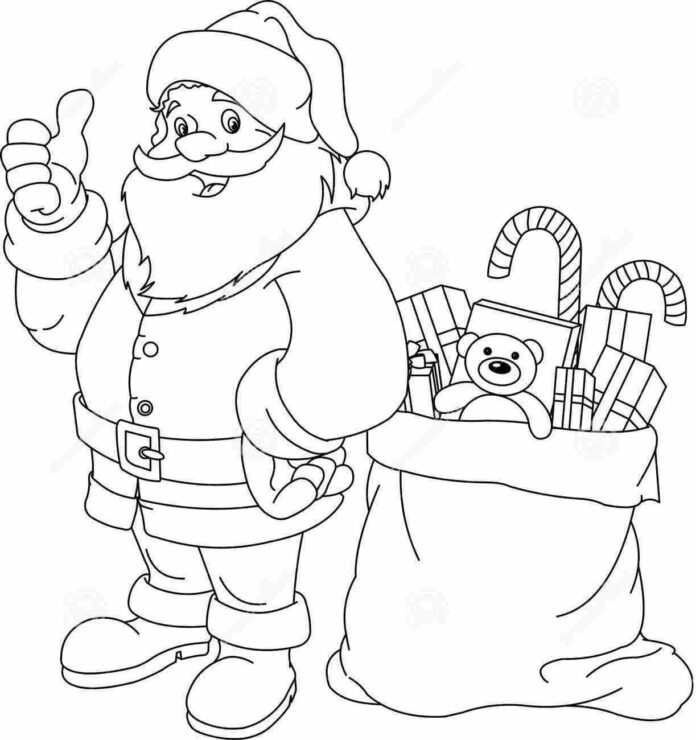 Santa Claus s darčekmi obrázok na vytlačenie