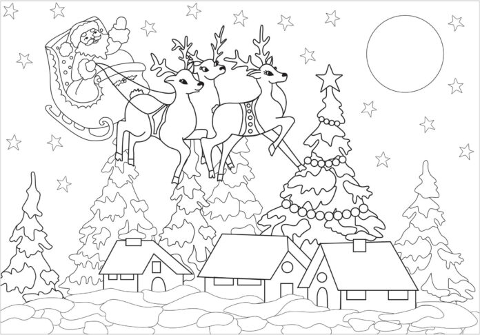 Santa Claus and reindeer printable picture