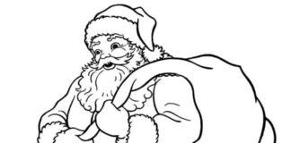 Weihnachtsmann mit einem Sack voller Geschenke Bild zum Ausdrucken