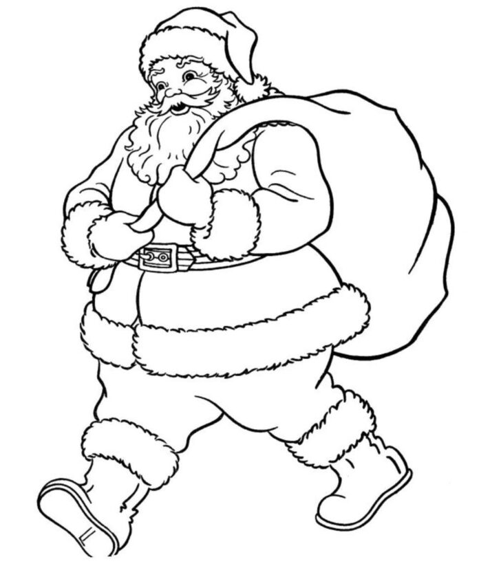 Santa Claus with a bag of presents picture to print