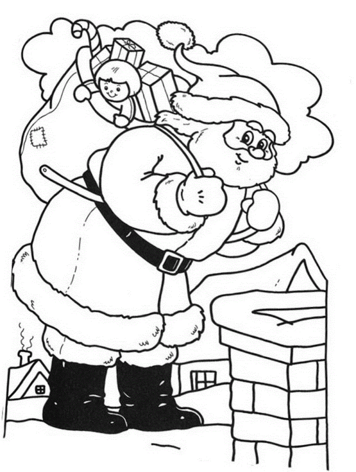 Julemanden går op ad skorstenen - billede til udskrivning