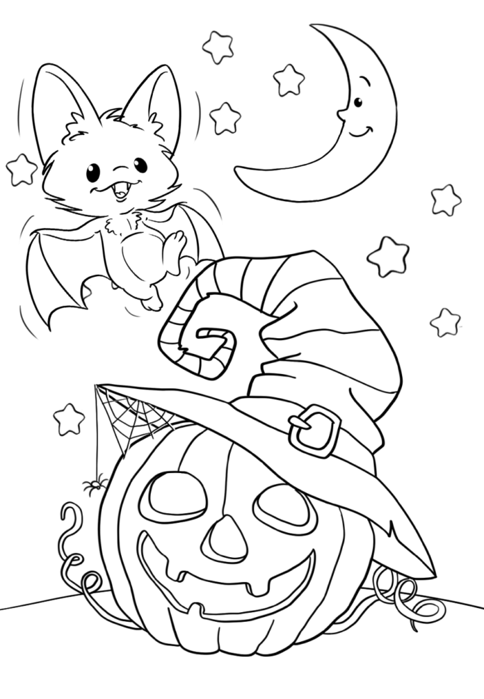 Bat and pumpkin picture to print